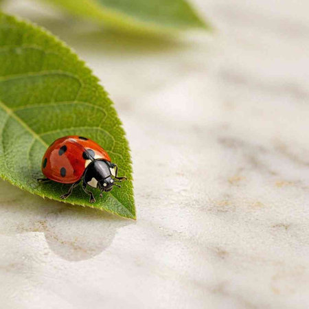 ladybug on green leaf macro close up. ladybug in nature