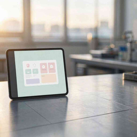 Tablet computer with an app on the screen on the table