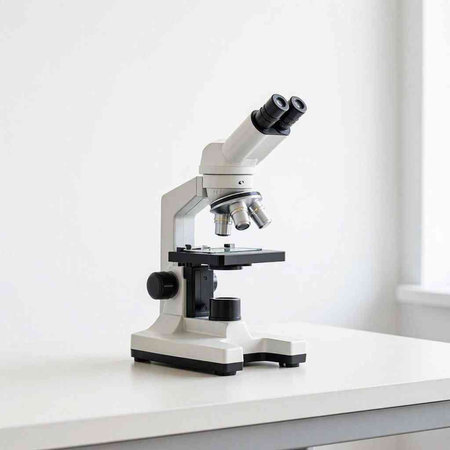 Microscope on a white table. Microscope on a white table