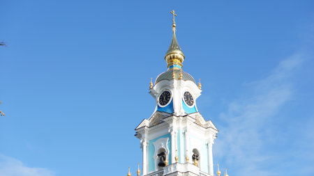 orthodox cathedral and blue skyの写真素材