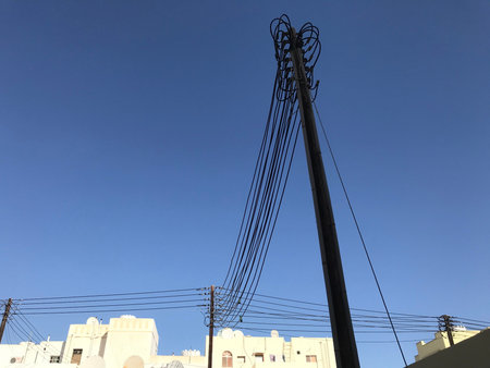 Timer made pole for electrical Pole with lot of electrical wires to distribute the power or current...