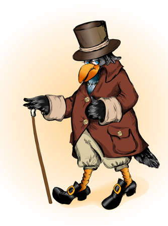 Fantastic raven in a frock coat and the cylinderのイラスト素材