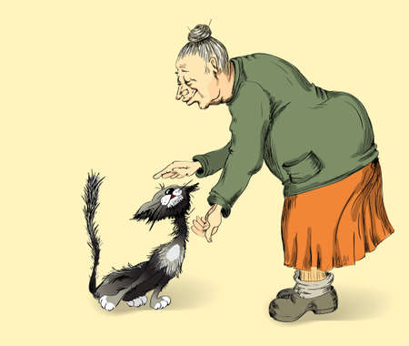grandmother with affection irons a catのイラスト素材
