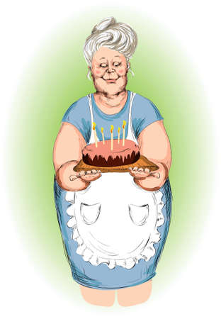 kind grandmother with a pieのイラスト素材