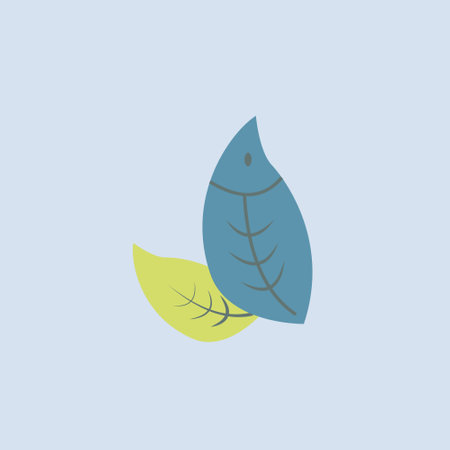sea fish logo leaves gray blue backgroundのイラスト素材