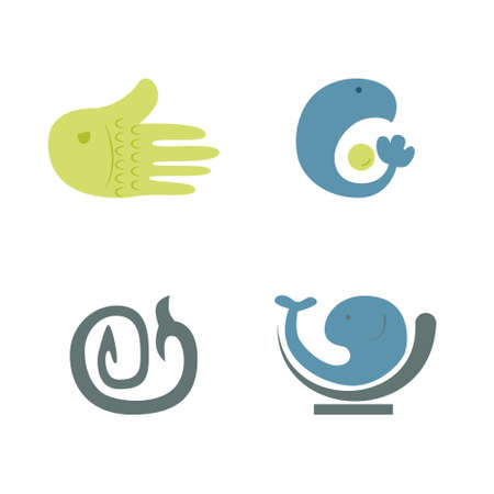 group of sea animals isolated on whiteのイラスト素材