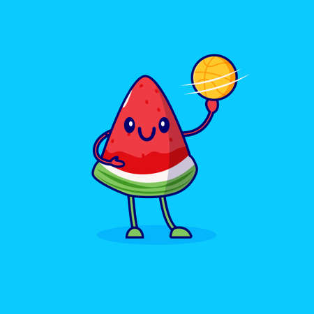 cute cartoon watermelon playing basket ballのイラスト素材