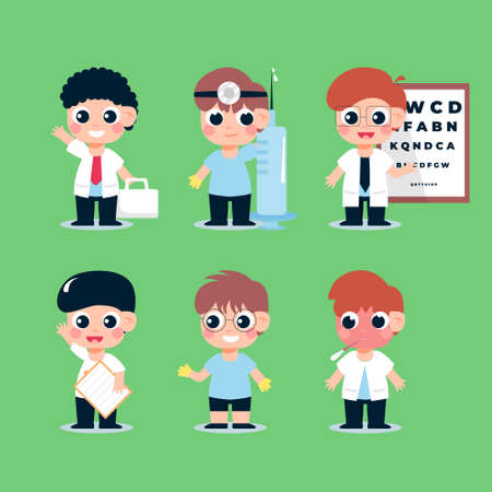 doctor cute little character setのイラスト素材