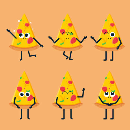 isolated cute pizza character setのイラスト素材