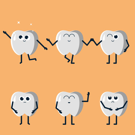 cute white teeth cartoon character set