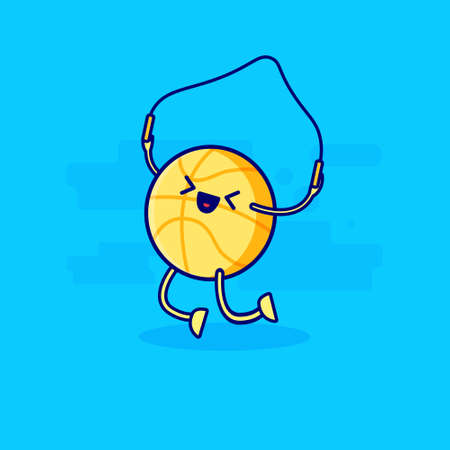 jumping rope basketball character mascotのイラスト素材