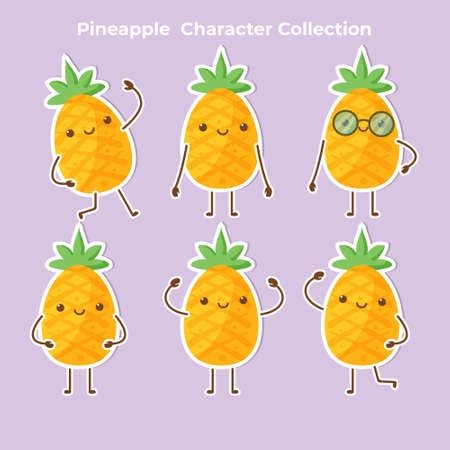 cute pineapple character collection vectorのイラスト素材