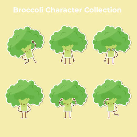 cute broccoli character collection vectorのイラスト素材