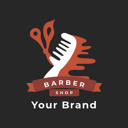 vintage color barber shop logoのイラスト素材