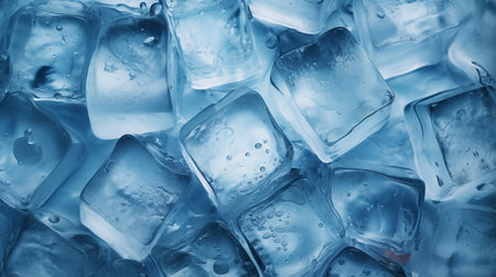 Ice cubes close-up. Blue color toned picture. Abstract background.の素材