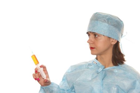 Doctor holding a syringeの写真素材