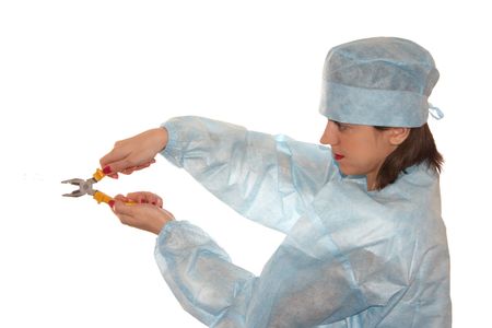 Doctor holding a cutting pliersの写真素材