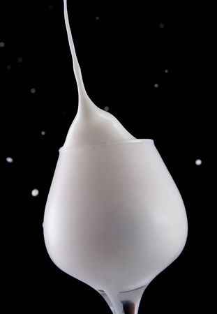 Splash milk in the glass on the black backgroundの写真素材