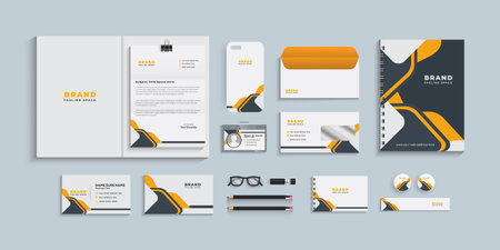 Corporate identity template with yellow and black elements. Business stationery setのイラスト素材