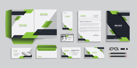 Corporate identity template with green elements. Business stationery design.のイラスト素材