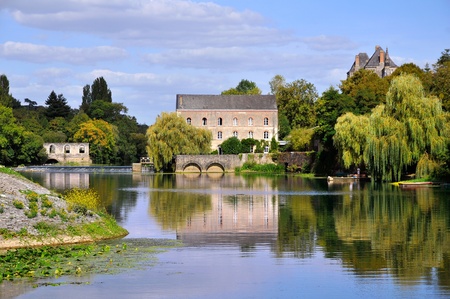 Landscape of Sarthe river in the northern Franceの写真素材