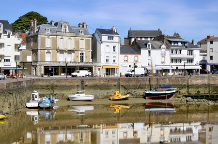 Port of Pornic at low tide in Pays de la Loire region in western Franceの写真素材