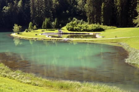 Lake of Montriond in France, in the Haute-Savoie department in the  regionの写真素材