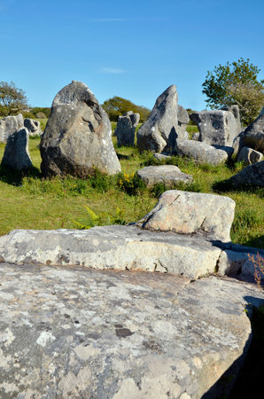 Standing stones at Erdeven, commune in the Morbihan department in Brittany in north-western Franceの写真素材