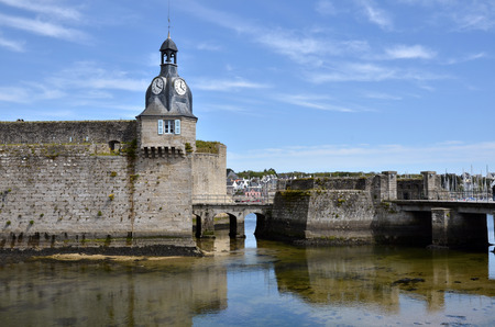 Belfry of the Ville Close (walled city) of Concarneau, commune in the Finistere department of Brittany in north-western Franceの写真素材