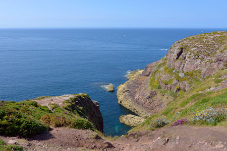 Rocky coast of Cap Frehel, Cotes d'Armor in a peninsula of Brittany in northwestern France