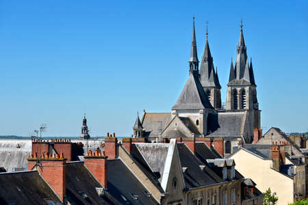 Church Saint Nicolas seen from the roofs at Blois, a commune and the capital city of Loir-et-Cher department in Center-Val de Loire in Franceの写真素材