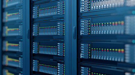 modern computer server racks at data center