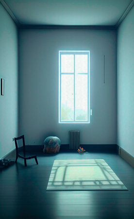 Interior of a room with a window and a chair, 3d renderの写真素材