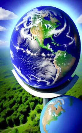 Globe on nature background. Elements of this image furnished by NASAの写真素材