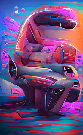Abstract futuristic car in neon colors. 3d rendering digital illustration.の写真素材