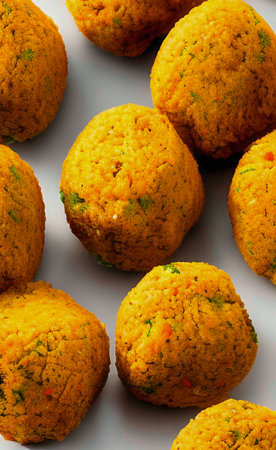 Falafel or patties made with chickpea flour and spices.