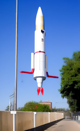 Rocket in the sky, ready to launch, closeup of photoの写真素材
