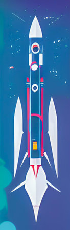 Space rocket in space. Vector illustration in flat style. Isolated on a blue background.