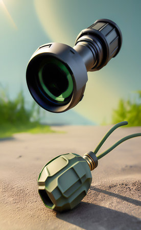 Binoculars on the sand in the field. 3d renderの写真素材