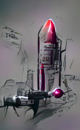 Model of a space rocket on a gray background. 3d rendering