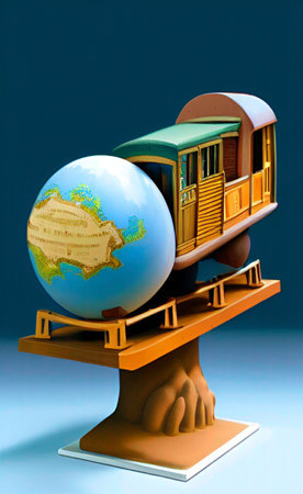 3D render of a vehicle carrying a globe on a standの写真素材
