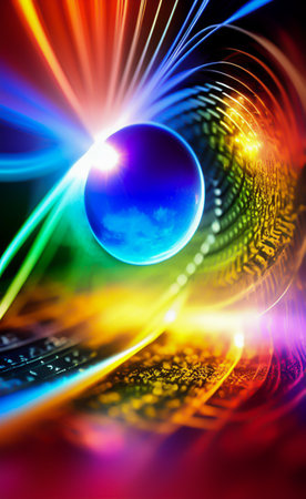 abstract background with planet and rays of light, computer generated imagesの写真素材