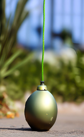 Green ball hanging on a rope.の写真素材