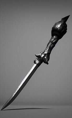 Knight's sword on a gray background. 3d render. Side view.の写真素材