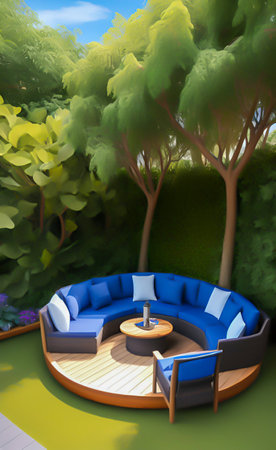 Sofa in the garden. 3D render of interior designの写真素材
