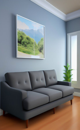 Interior design of living room with sofa and window. 3d renderの写真素材
