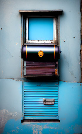 Mailbox on a blue wall in Ho Chi Minh city, Vietnamの写真素材