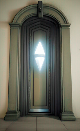 Door with a glass lamp in the form of a triangle.の写真素材