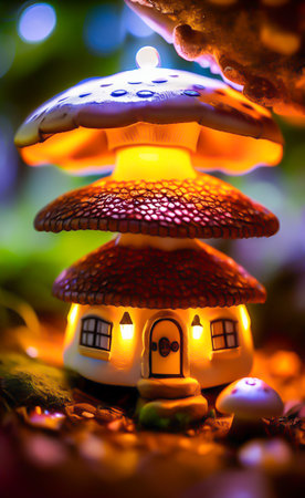 Christmas and New Year decoration in the form of a house with lightsの写真素材
