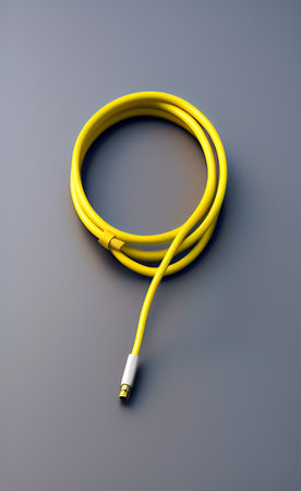 Yellow USB cable on a grey background. 3d render illustration.の写真素材